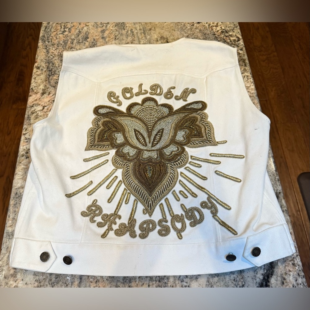 Rue De Seine Rhapsody Cream Embroidered Denim Vest. LIMITED EDITION. Size Medium